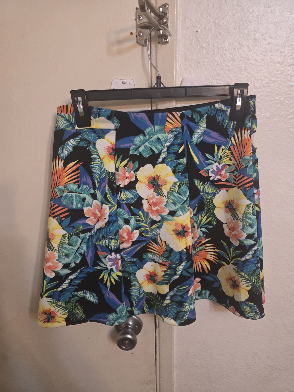 Decree Floral A-Line Skirt in Black with Yellow, Pink & Green